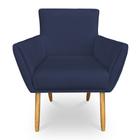 Poltrona Decorativa Leticia Suede Azul Marinho Pés Palito Castanho - Pallazio
