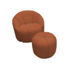 Poltrona Decorativa Luxo Safira Tecido Veludo Laranja Terracota com Puff Safira