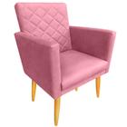 Poltrona Decorativa Maitê com Matelassê Pés Retrô Suede Rosa Rosê Sala Recepção