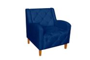 Poltrona Decorativa Munique Suede Azul Marinho Pés Madeira Ms Decor - Mansão Decor