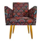 Poltrona Decorativa Nina Suede Mandala Preto com Rodapé - JBF Poltronas