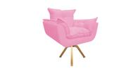 Poltrona Decorativa Opala Base Giratória Suede Rosa Bebê Mz Decor