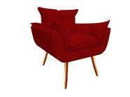 Poltrona Decorativa Opala Suede Vermelho Pés Madeira Mz Decor - Mazzero Decor