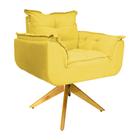 Poltrona Decorativa Opalla Pés Giratório Madeira Suede Amarelo - DS Estofados