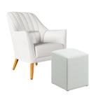 Poltrona Decorativa Orion Bordada com Puff Izar Couro Branco Aradecor