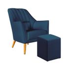 Poltrona Decorativa Orion Bordada com Puff Izar Sued Azul Marinho Aradecor