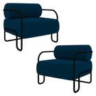 Poltrona Decorativa Para Sala Industrial Kit 2 Kira K04 Veludo Azul Mpozenato