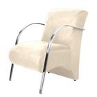 Poltrona Decorativa Predoli Braço Aluminio Suede Bege Recepção Sala Quarto Salão de Cabelereiro