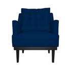 Poltrona Decorativa Stefanie Com Base Madeira Tabaco Suede Azul Marinho - DS Estofados