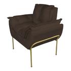 Poltrona Decorativa Suede Marrom Base Metálica Dourada - Belliv Decor