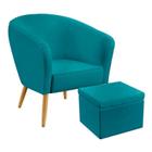 Poltrona Decorativa Vênus com Puff Quasar Sued Azul Turquesa Aradecor