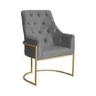 Poltrona Decorativa Vick Base em Metal Dourada Suede Cinza - Belliv Decor