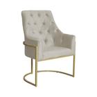 Poltrona Decorativa Vick Suede Bege Base Em Metal Dourada - Belliv Decor