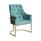 Poltrona Decorativa Vick Veludo Azul Tiffany Base Dourada Mz Decor