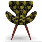 Poltrona Egg Floral Amarelo e Preto Cadeira Decorativa com Base Fixa