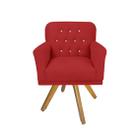 Poltrona Estofada Com Base Giratória de Madeira Para Salão Anitta Suede Vermelho LM DECOR