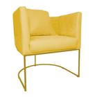 Poltrona Luaninha Suede Amarelo Base Metálica Dourada - Vallisa Decor