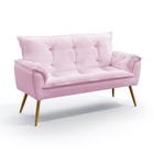 Poltrona Namoradeira Estofada Decorativa Beta com Pés Palito Z-021 Sued Rosa Bebê Aradecor