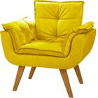 Poltrona Opala Suede Amarelo Cadeira Decorativa Sala Recepção Pés Imbuia - Bela Decor