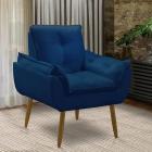 Poltrona Opala Suede cor azul marinho confortável para sala quarto recepção suede luxo