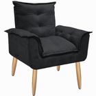 Poltrona Opala Suede Preto Cadeira Decorativa Sala Recepção Pés Imbuia - Bela Decor