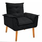 Poltrona Opala Suede Preto Cadeira Decorativa Sala Recepção Pés Imbuia - Bela Decor