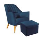 Poltrona Orion Bordada com Puff Quasar Suede Azul Marinho Aradecor