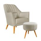 Poltrona Orion Bordada com Puff Solar Couro Bege Aradecor