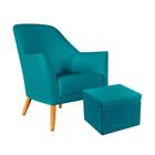 Poltrona Orion com Puff Quasar Para Sala de Estar Sued Azul Turquesa Aradecor