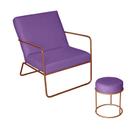 Poltrona para Descanso Iza Com Puff Redondo Base de Ferro Bronze Jardim Varanda Suede Roxo - Móveis Mafer