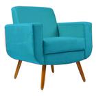 Poltrona para Sala de TV Cristal Pés Madeira Suede Azul Turquesa