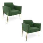 Poltrona Pé De Ferro Dourado Decorativa Kit 2 Marisa Suede D03 Verde