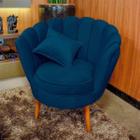 Poltrona Pétala com Puff Decorativos para Sala e Quarto Pés Palito Veludo Azul Marinho - WeD Decor