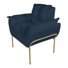 Poltrona Recepção Suede Azul Marinho Base Dourada - Belliv Decor