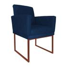 Poltrona Recepção Suede Azul Marinho Base Industrial Cobre - Belliv Decor