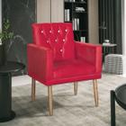 Poltrona Rodapé com Strass Suede Vermelho Luxo para Sala Recepção Quarto Pés Palito