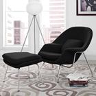 Poltrona Womb Chair com Puff Cromada Linho Preto - CASA BENNE