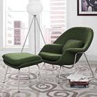 Poltrona Womb Chair com Puff Cromada Linho Verde