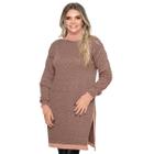 Poncho Feminino de Tricô Mousse Com Estampa Xadrez e Gola Alta