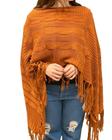 Poncho Feminino Kimono Tricô Mousse Com Detalhe de Franja