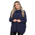 Poncho Feminino Tricô Lã Gola Alta Confortavél Tendência Frio