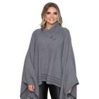 Poncho Feminino Tricot Mousse Liso Gola Alta Casaco Lã Inverno