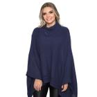 Poncho Feminino Tricot Mousse Liso Gola Alta Casaco Lã Inverno