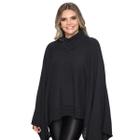 Poncho Feminino Tricot Mousse Liso Gola Alta Casaco Lã Inverno