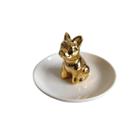 Porta Aneis Ceramica Gold Dog Branco 10,3X10,3X7 - Urban