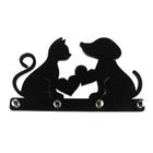 Porta Chaves Cachorro E Gato Madeira Preta MDF Pendurador - MADESHOP