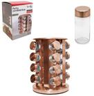 Porta condimento de vidro / inox kit com 16 pecas 80ml + suporte giratorio rose gold - Top Rio