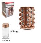 Porta Condimentos com 16 Vidros de 80 ml + Suporte de Inox Giratório Rose Gold