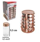 Porta Condimentos e Temperos com 20 Vidros de 80 ml + Suporte de Inox Giratório Rose Gold