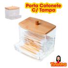 Porta Cotonetes De Acrílico Tampa de Bambu Para Armazenar de Aste de Algodão - FWB